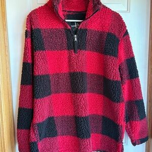 Boxercraft Red and Black Checkered Zip-Up Sweater